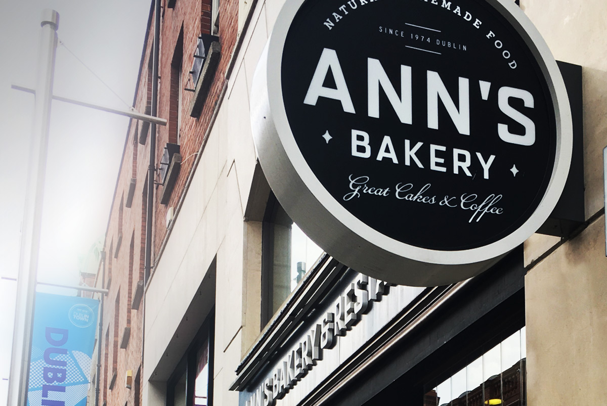 Flag sign design for Ann's Bakery, Dublin.
