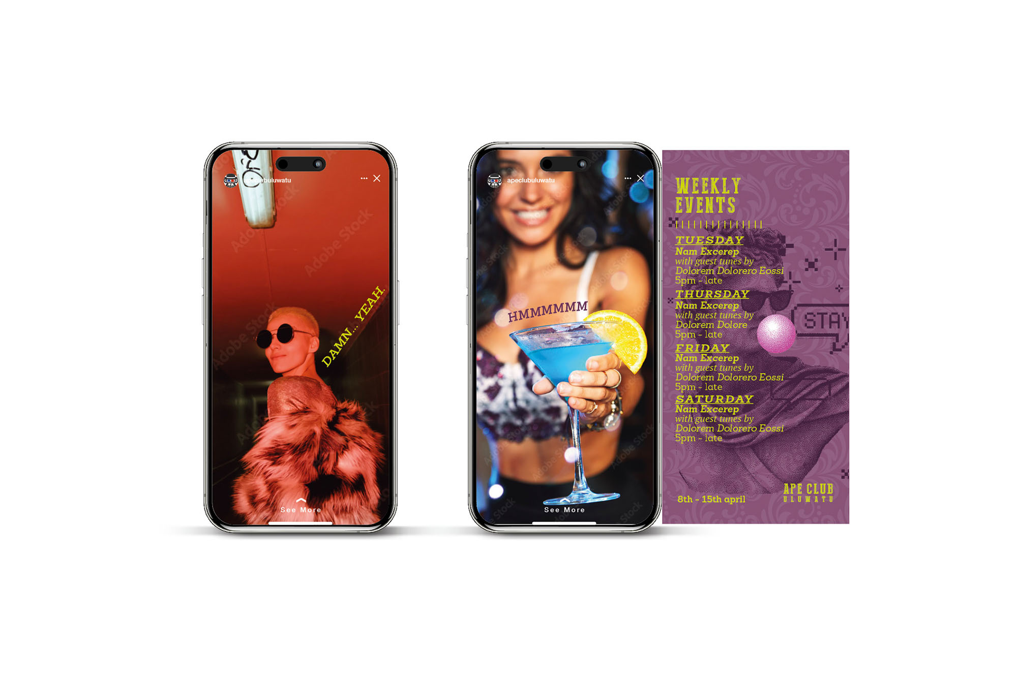Social media design and imagery for Ape Club Uluwatu.